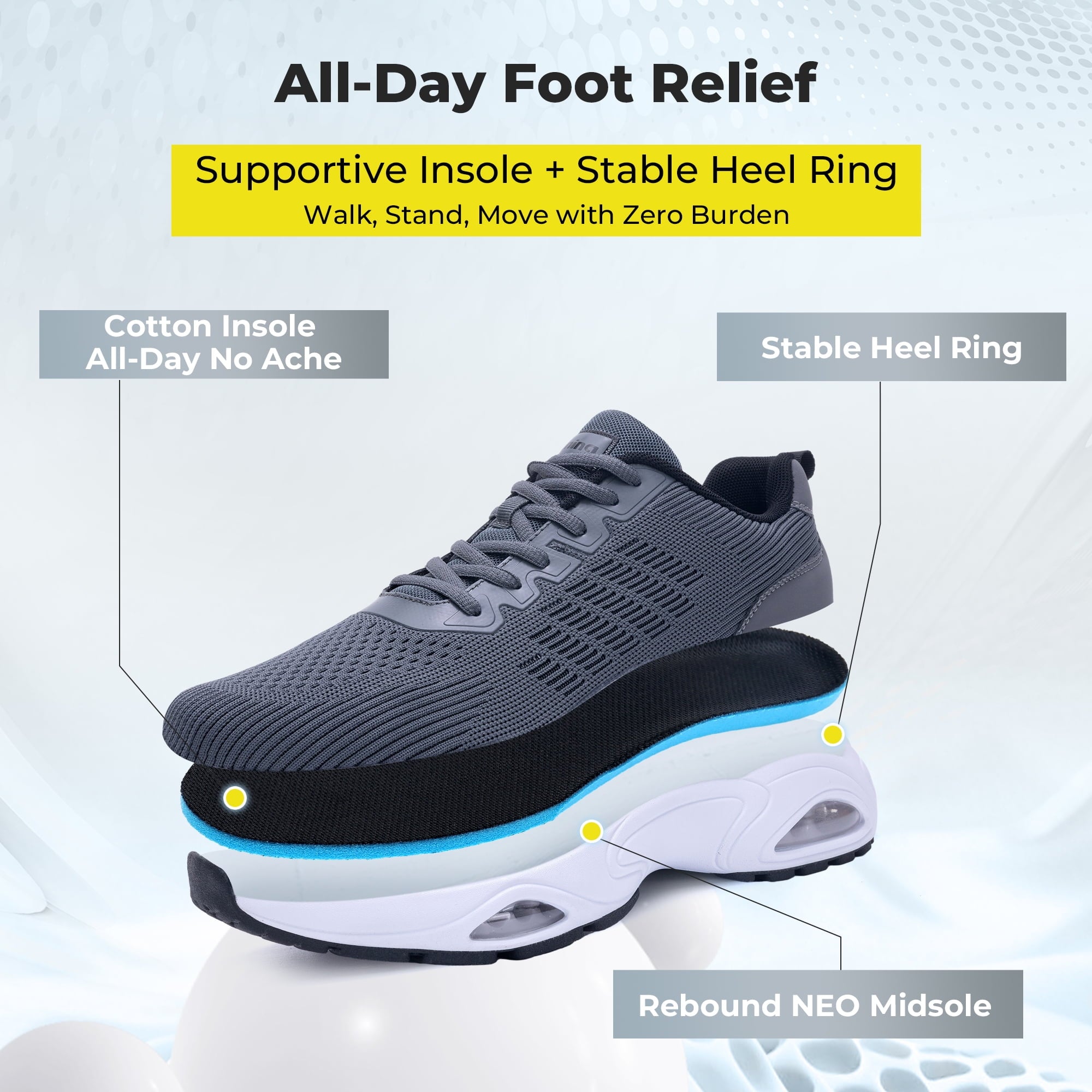 MAYKX Men’s Running Shoes – Stretch Knit Upper Walking Sneakers Airy Cotton Insole Cushion for Fitness or Daily Commutes