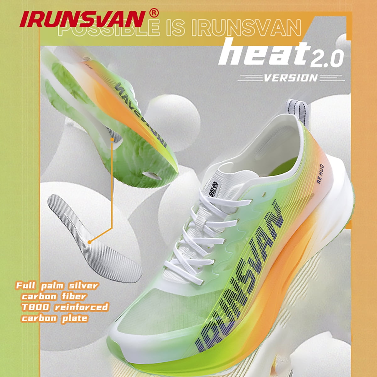 IRUNSVAN Carbon Plate Running Shoes for Men and Women Lightweight, Cushioned, Arch Support Sneakers for Running, Training, Marathon Heat 2.0