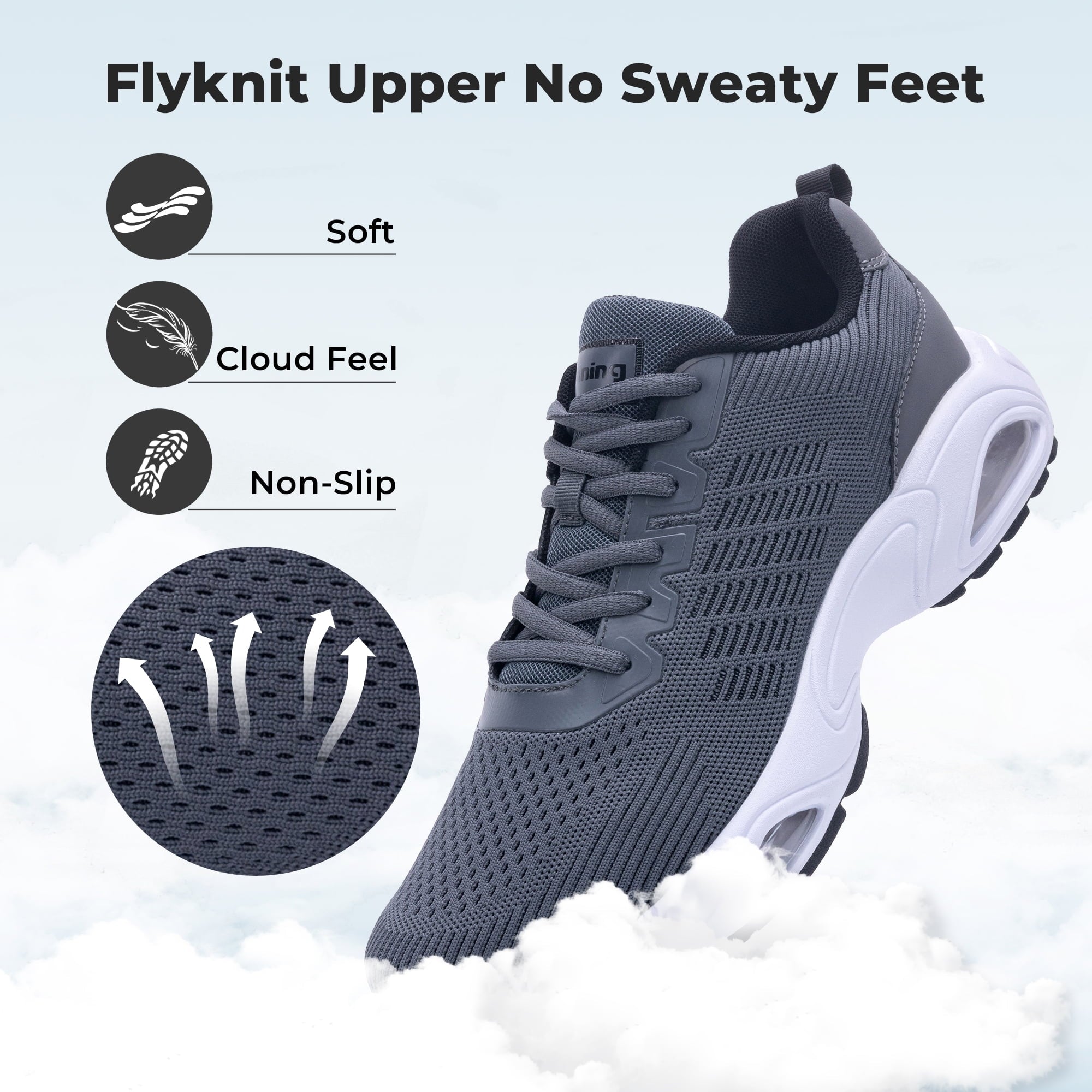 MAYKX Men’s Running Shoes – Stretch Knit Upper Walking Sneakers Airy Cotton Insole Cushion for Fitness or Daily Commutes