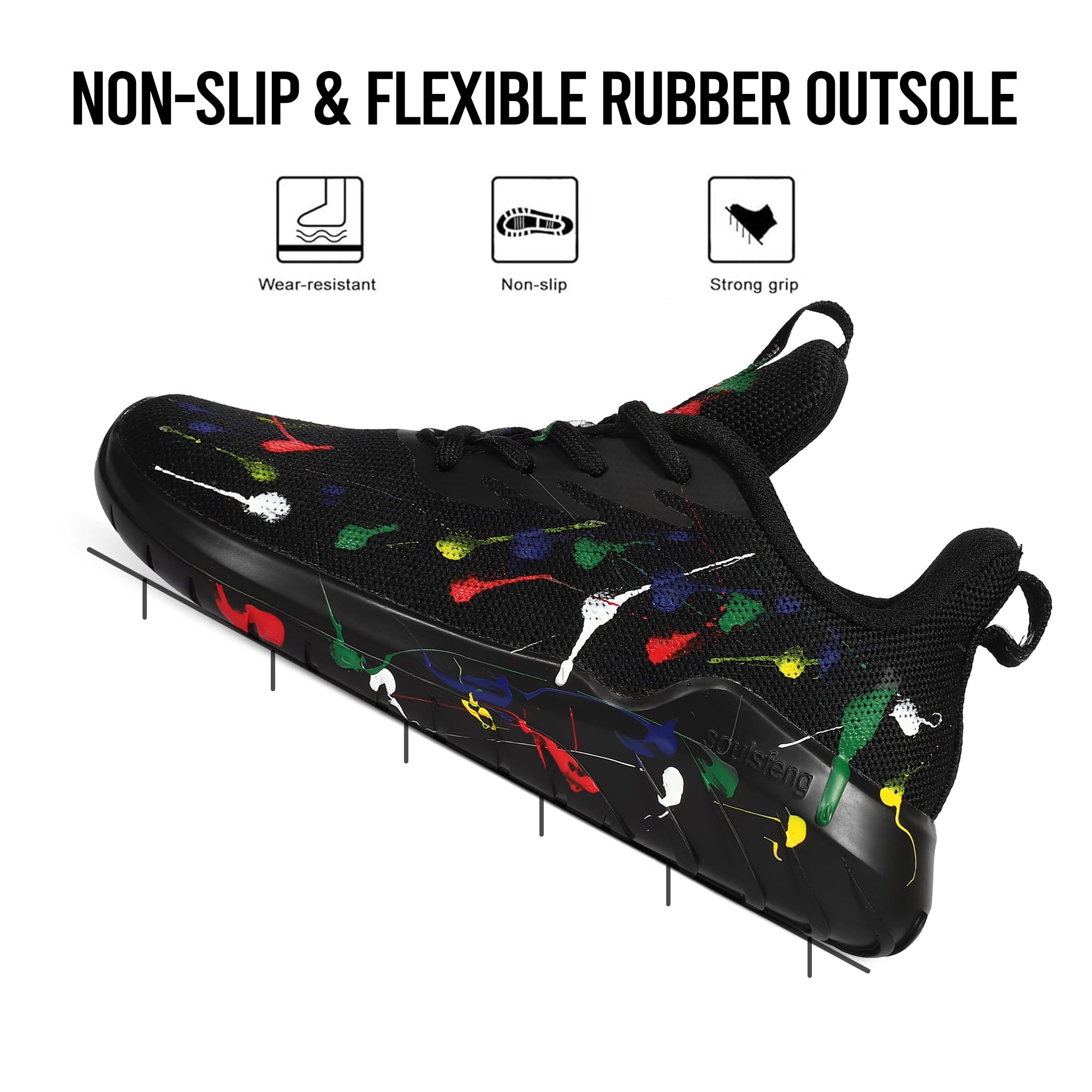 Soulsfeng Men's Anti-slip Running Shoes Mesh Lightweight Breathable Training Black Sneakers Size 5