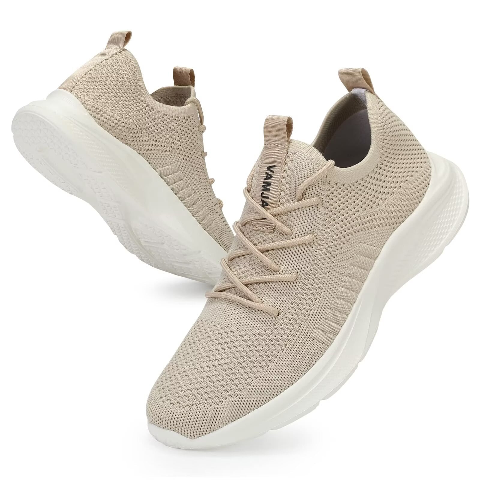 VAMJAM Men's Running Shoes Fashion Sneakers - Lightweight Breathable Flying Knitting Lace Up Mesh Walking Shoes Workout Casual Sports Shoes White Size 11