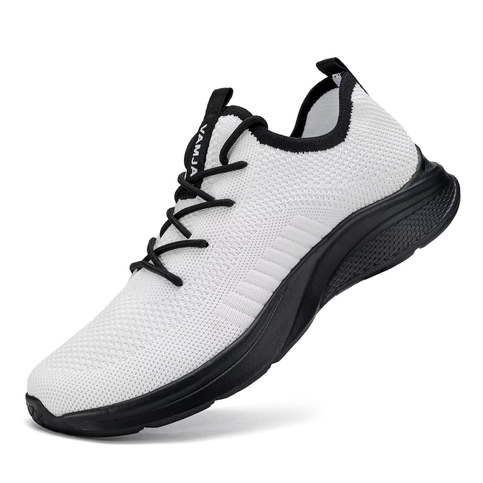 VAMJAM Men's Running Shoes Fashion Sneakers - Lightweight Breathable Flying Knitting Lace Up Mesh Walking Shoes Workout Casual Sports Shoes White Size 11