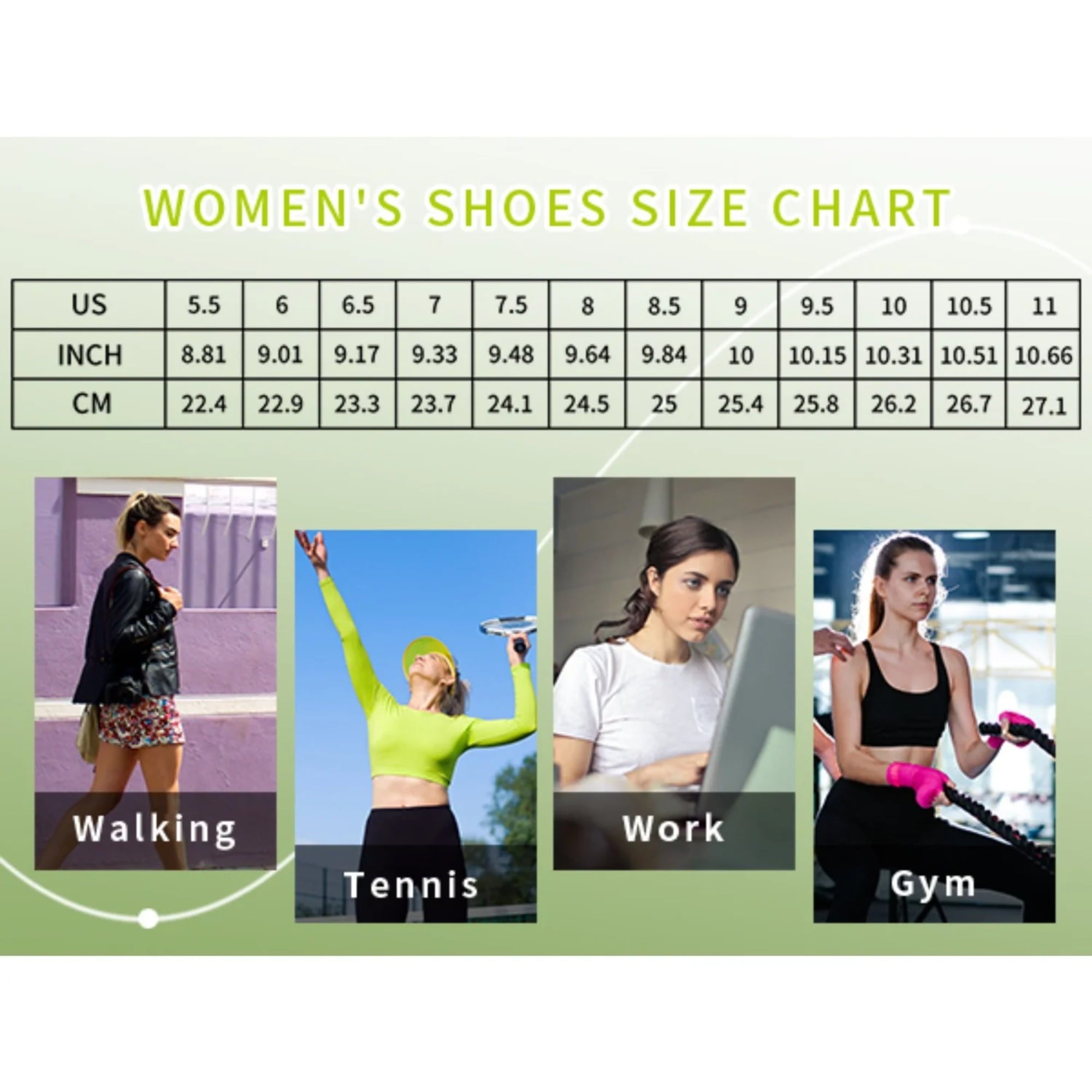 AOV GREEN LEAF Shoes for Women Athletic Sports Workout Gym Running Sneakers US 5.5-11