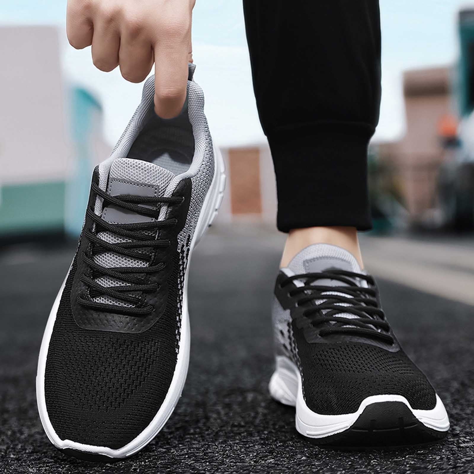 Mens Shoes,Breathable Running Shoes Lightweight Athletic Walking Sneakers Comfortable Gym Fitness Jogging Mesh Workout Casual Sports Footwear,Shoes for Men,Black,7.5