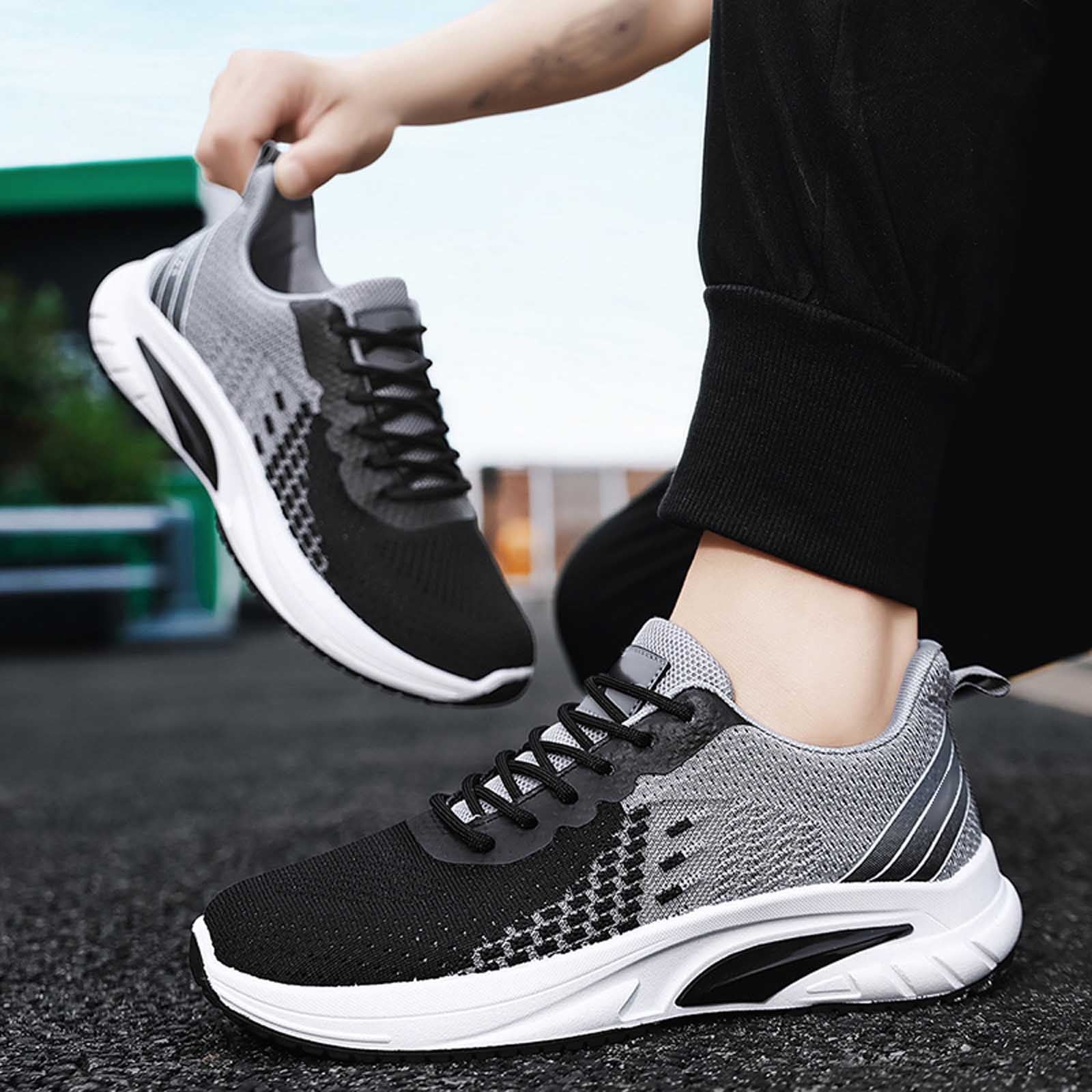 Mens Shoes,Breathable Running Shoes Lightweight Athletic Walking Sneakers Comfortable Gym Fitness Jogging Mesh Workout Casual Sports Footwear,Shoes for Men,Black,7.5